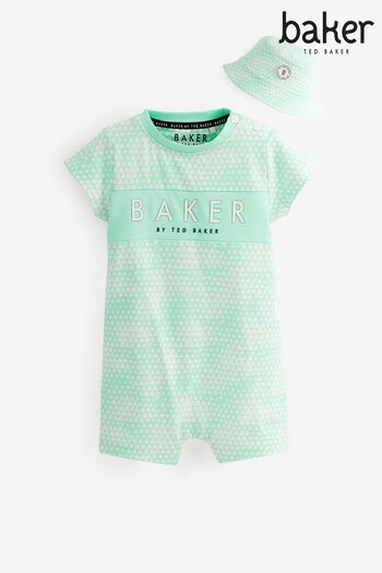 Baker by Ted Baker Green Rompersuit And Hat Set (C83496) | £30 - £33