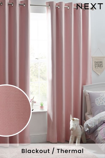 Pink Cotton Blackout/Thermal Eyelet Curtains (C83593) | £40 - £105