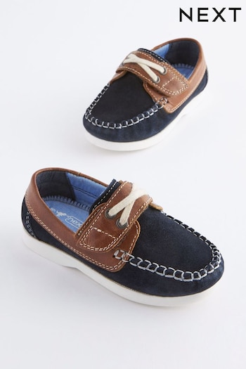 Tan/Navy Leather Boat Marrone Shoes (C83657) | £26 - £30