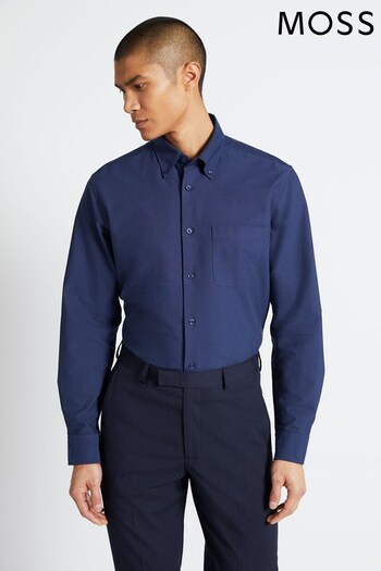 MOSS Slim Fit Navy Royal Oxford Non-Iron Shirt (C83710) | £50
