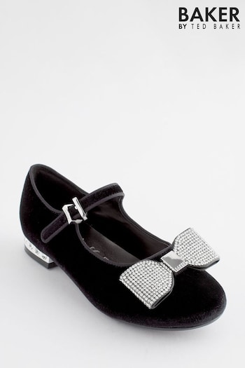 Baker by Ted Baker Girls Black Velvet Mary Jane Shoes with Rhinestone Bow (C83735) | £38 - £40