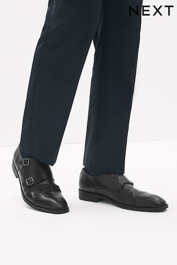 Black Double Monk Toe Cap Shoes (C83775) | £40