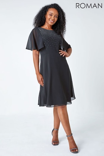 Roman Black Petite Embellished Skater Dress (C83931) | £65