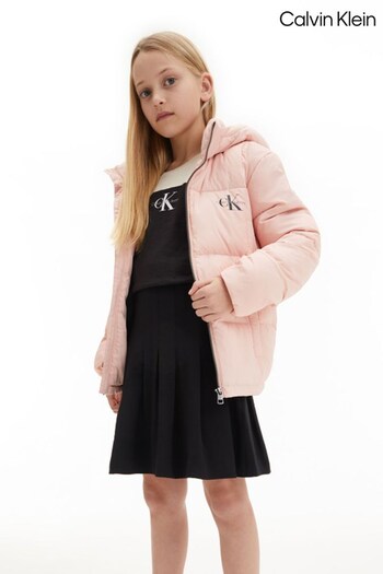 Calvin Klein Girls Pink Short Quilted Puffer Jacket (C84453) | £80