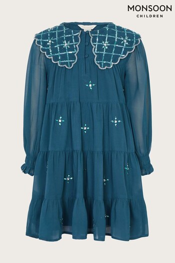 Monsoon Blue Embellished Collar Dress (C84462) | £38 - £43