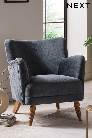Plush Chenille Slate Blue Grey, Bronx Leg Rudy Accent Chair (C84471) | £350