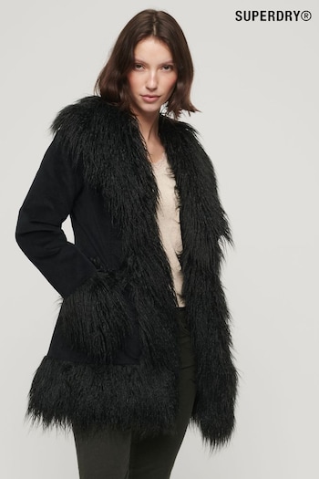 Superdry Black Faux Fur Lined Afghan Coat (C84530) | £125