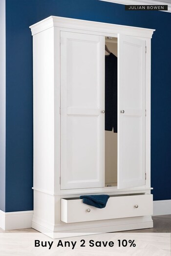 Julian Bowen White Clermont 2 Door 1 Drawer Wardrobe (C84597) | £790