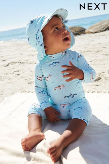 Blue Sea Animals Sunsafe 2pc Swimsuit & Hat (3mths-7yrs) (C84658) | £18 - £22