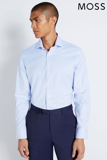 MOSS Blue Tailored Fit Sky Puppytooth Single Cuff Shirt (C84720) | £50