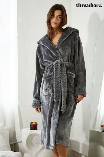 Threadbare Grey Faux Fur Trim Dressing Gown (C84780) | £40