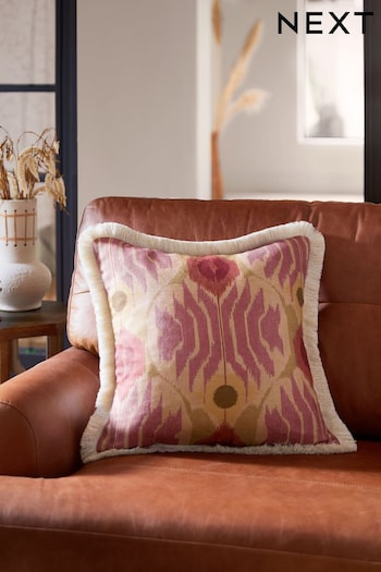 Rose Pink 50 x 50cm Roaming Ikat Fringe Cushion (C84933) | £20