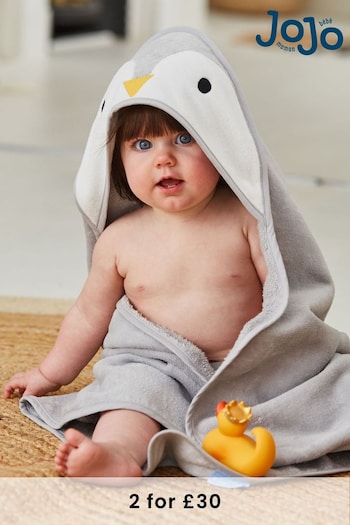 JoJo Maman Bébé Grey Penguin Hooded Towel (C85027) | £19.50