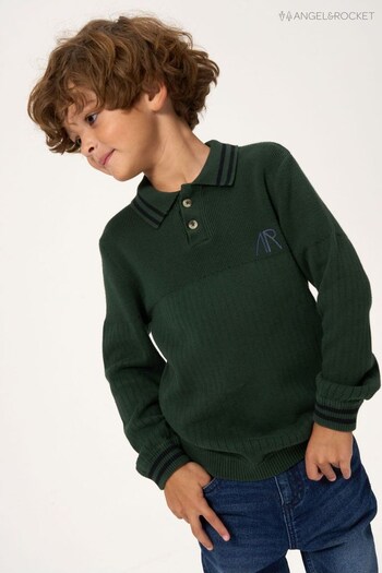Angel & Rocket Green Finn Knit Rib Long Sleeve Polo Shirt (C85069) | £20 - £24
