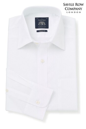 Savile Row Co White Textured Classic Fit Single Cuff Shirt (C85220) | £55