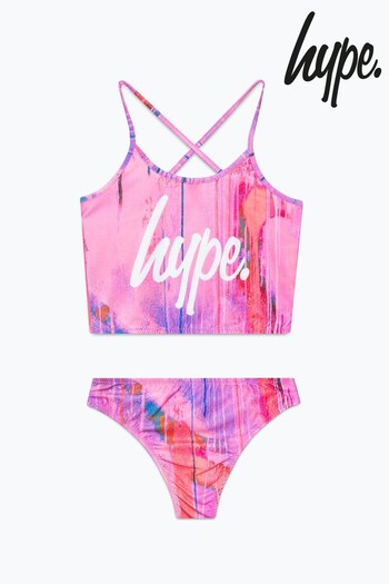 Hype. Girls Pink Spray Drip Script Bikini (C85396) | £30