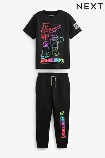 Black Minecraft Rainbow T-Shirt And Joggers Set (4-14yrs) (C85437) | £26 - £36