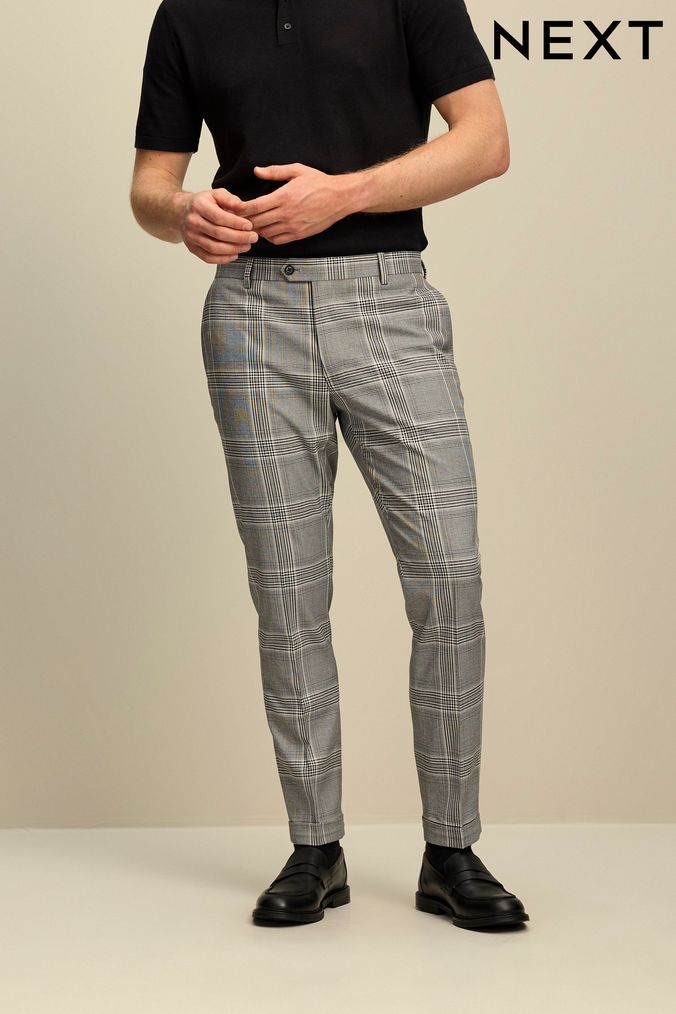 Lars Amadeus Men's Business Pants Checked Printed Slim Fit Flat Front Plaid  Dress Trousers Black 34 : Target