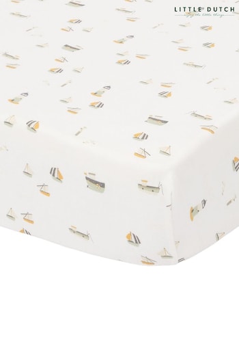 Little Dutch Pink Sailors Bay White Fitted Cot Sheet (C85481) | £21