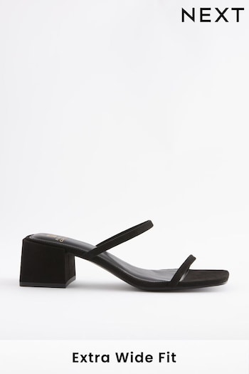 Black Extra Wide Fit Forever Comfort® Two Band Block Heel Mules (C85548) | £29