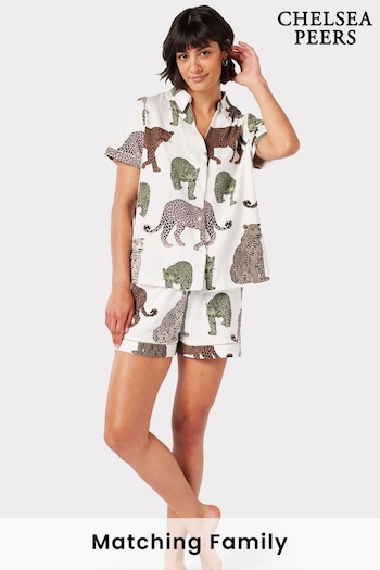 Chelsea Peers Cream Organic Cotton Leopard Print Short Pyjama Set (C85913) | £45