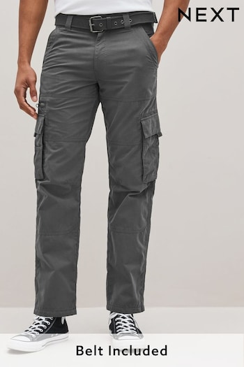 Charcoal Grey Relaxed Belted Tech Cargo Trousers (C86019) | £40