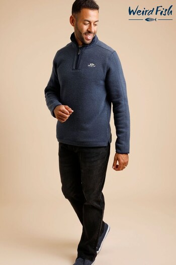 Weird Fish Blue Stowe Recycled 1/4 Zip Soft Knit Top (C86061) | £60