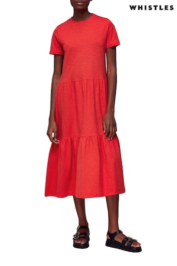 Whistles Red Tiered Jersey Midi Dress (C86169) | £89