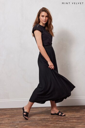 Mint Velvet Black Pleated Midi Skirt (C86249) | £79