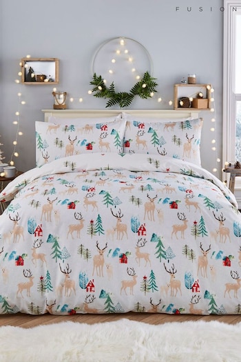Fusion White Winter Stag Duvet Cover and Pillowcase Set (C86271) | £17 - £35