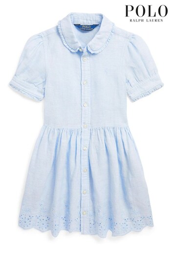 Polo Ralph Lauren Ruffled Cotton Oxford Logo Shirt Dress (C86336) | £125 - £135