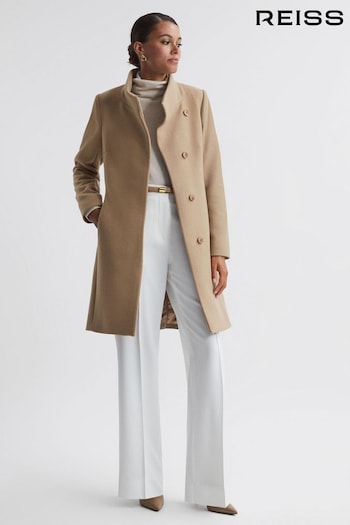 Reiss Camel Mia Petite Wool Blend Mid-Length Coat (C86354) | £338