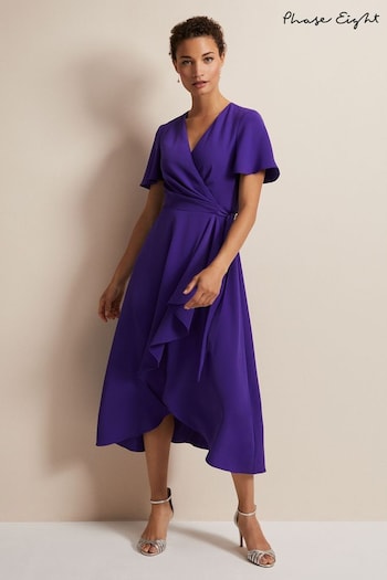 Phase Eight Purple Julissa Ruffle Wrap Midi Dress (C86359) | £125