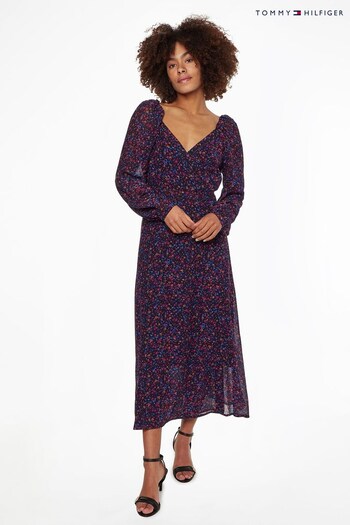 Tommy Hilfiger Purple Floral Chiffon Wrap Dress Maison (C86397) | £210