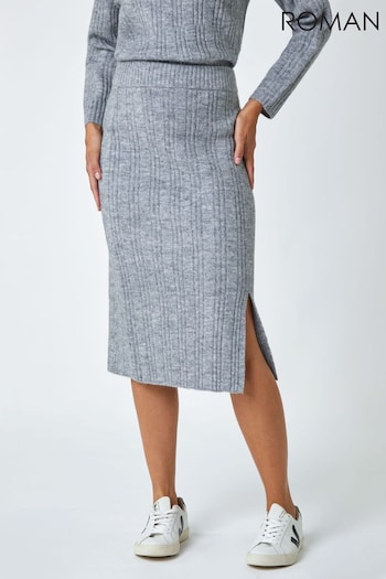 Roman Grey Rib Knit Stretch Pencil Skirt (C86452) | £30