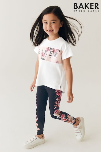 Baker by Ted Baker Pink Floral Balloon Legging and Sequin T-Shirt Set (C86477) | £36 - £41