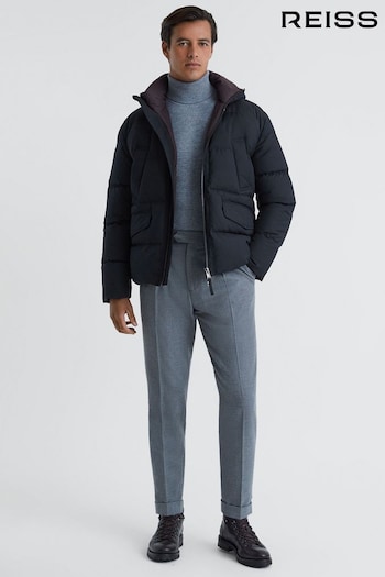 Reiss Navy Ronic Quilted Short Hooded Coat (C86543) | £298