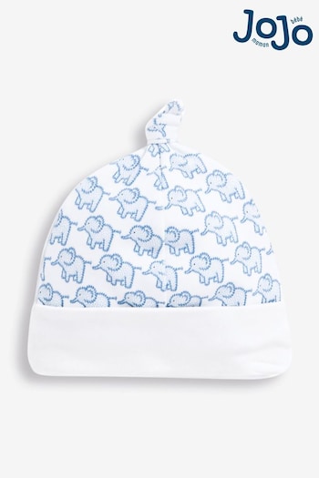 JoJo Maman Bébé Blue Little Elephant Cotton Baby Hat (C86578) | £5