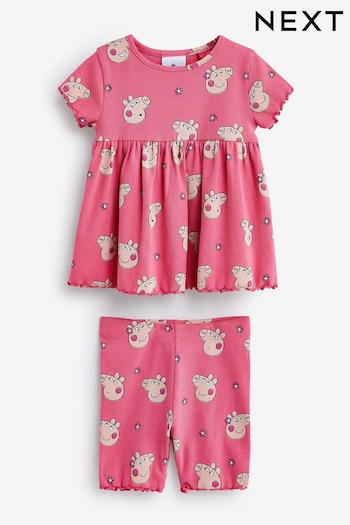 Pink Peppa Pig Ribbed T-Shirt and Shorts Set (3mths-7yrs) (C86631) | £14 - £18