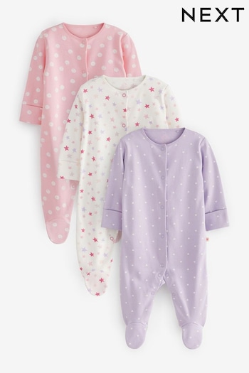 Pink/Lilac Purple Stars Baby Sleepsuits 3 Pack (0-3yrs) (C86743) | £16 - £18