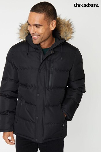 Threadbare Black Showerproof Hooded Padded Parka Jacket (C86821) | £70