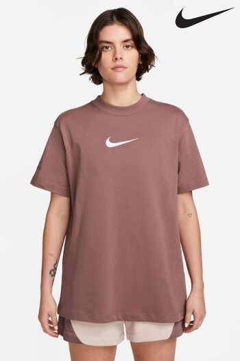 Nike Brown Oversized Midi Swoosh T-Shirt (C86962) | £38
