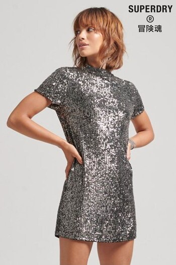 Superdry Grey Vintage Sequin T-Shirt Dress (C87038) | £65