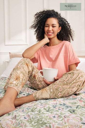 Morris & Co Pink Floral Cotton Short Sleeve Pyjamas (C87085) | £35