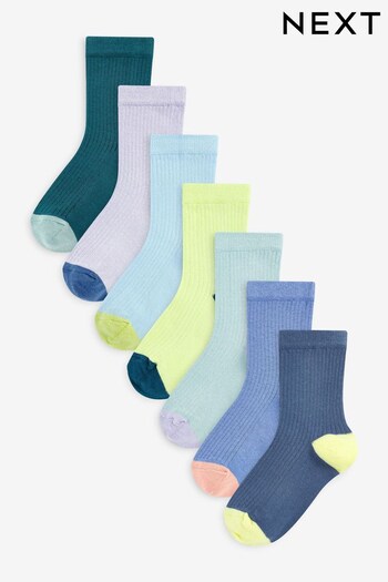 Blue/Teal Cotton Rich Fine Rib Socks 7 Pack (C87423) | £8 - £11