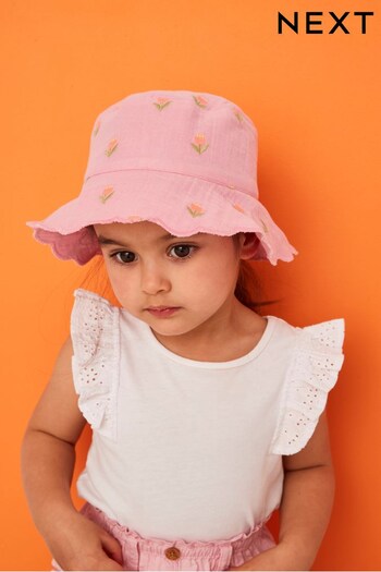 Pink Floral Embroidered Bucket Hat (3mths-13yrs) (C87495) | £9.50 - £11.50