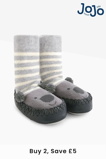 JoJo Maman Bébé Grey Boys' Koala Moccasin Slipper Socks (C87511) | £12.50