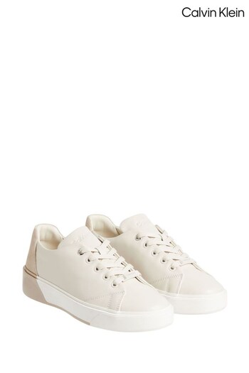 Calvin Klein Natural Contrast Heel Lace Up Trainers (C87551) | £160