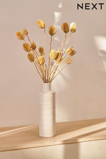 Ochre Yellow Artificial Dried Thistles In Ceramic Vase (C87560) | £40