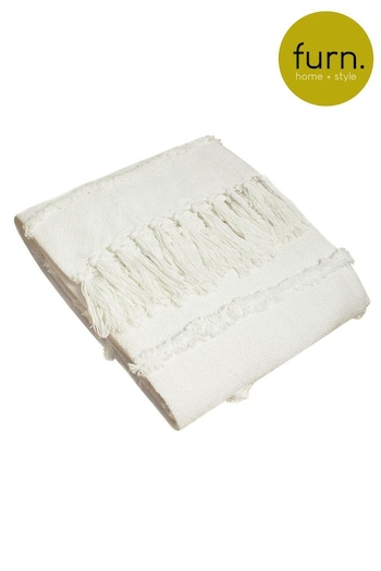 furn. Natural Jakarta Woven Tufted Fringed Throw (C87598) | £32